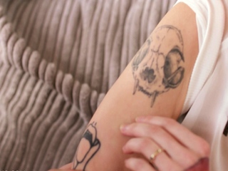 Gorgeous blonde teen whore giving awesome big cock handjob